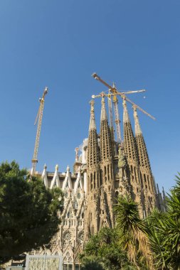İsa'nın Doğuşu cephe La Sagrada Familia - etkileyici Katedrali. Barcelona, Katalonya, İspanya