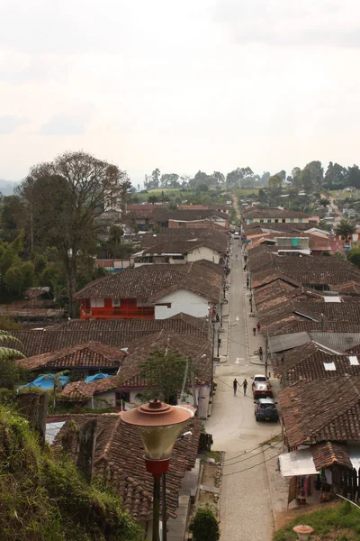 Aerial view of the small Andean peasant village of Salento, in t — Stock Photo, Image