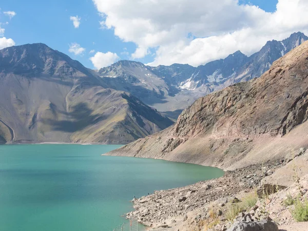 Montagne Cime Paesaggio Lago Yeso Cajon Del Maipo Santiago Del — Foto Stock