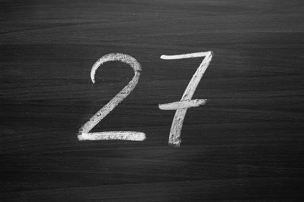 Number twenty seven enumeration written with a chalk on the blackboard — Stock fotografie