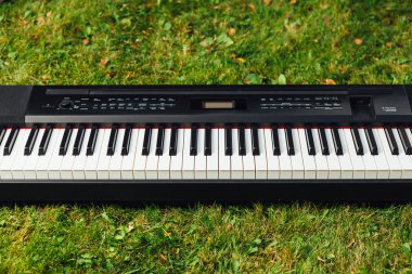 yeşil çim zemin üzerine elektrikli piyano