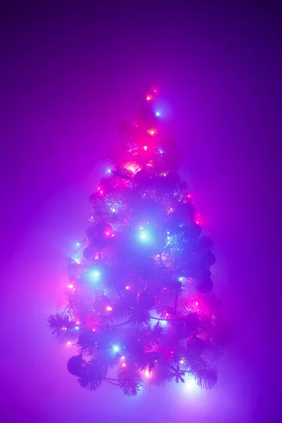 Věnec vánoční stromeček světla v zmrazených mlha — Stock fotografie
