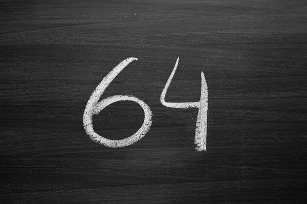 Number sixty four enumeration written with a chalk on the blackboard — Stock Photo, Image