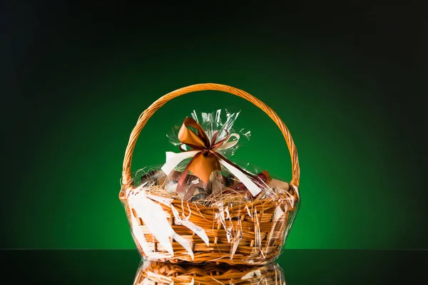 gift basket on green background