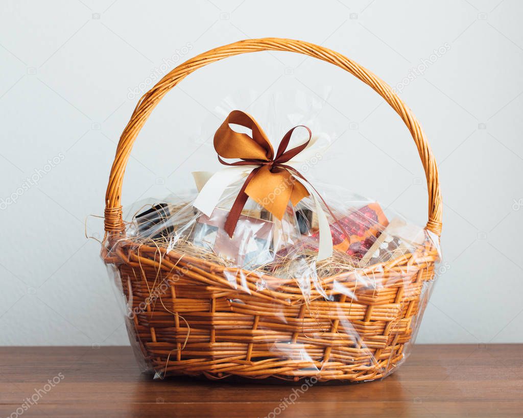 gift basket on grey background