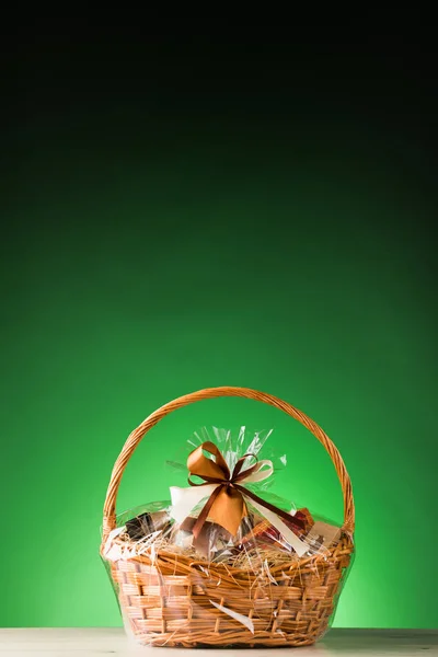 gift basket on green background