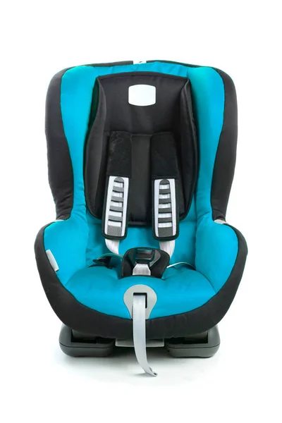Μωρό κάθισμα αυτοκινήτου, μπλε χρώμα, απομονώνονται σε λευκό — Φωτογραφία Αρχείου
