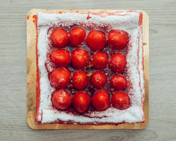 Strawberry cake, tampilan atas — Stok Foto