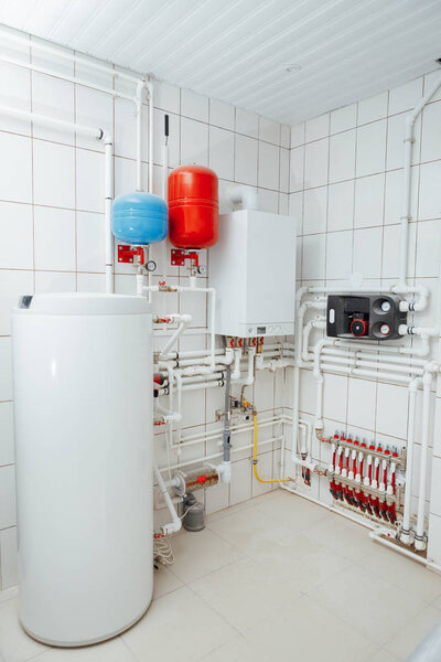 modern independent heating system in boiler room