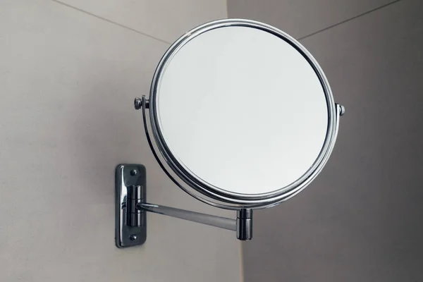 Vanity round mirror in bathroom, closeup view with copy-space — Stock Photo, Image