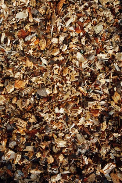 Wooden mulch background, closeup view — Stock Photo, Image
