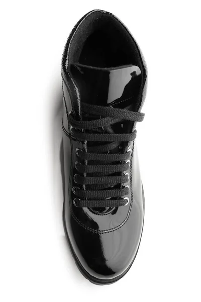 Black varnished patent leather shoes isolated on white — Stock Photo, Image