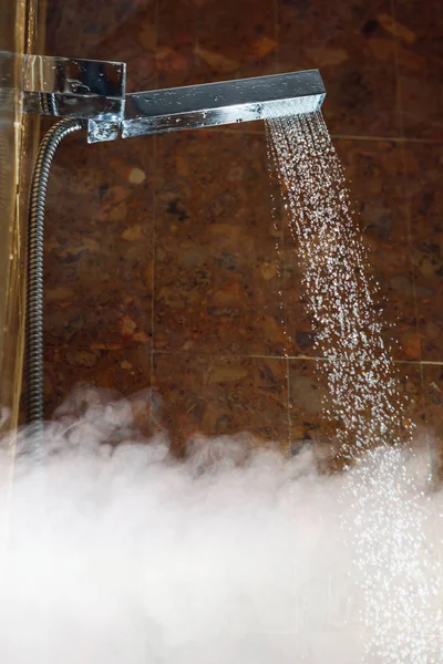 Shower with water stream and hot steam — Stock Photo, Image