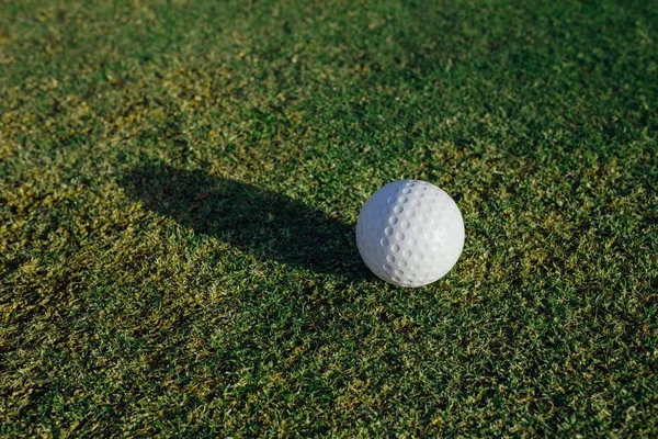 М'яч для гольфу на зеленій траві, вид крупним планом — стокове фото