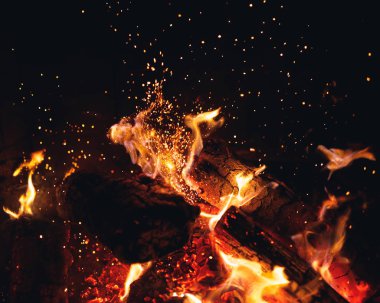 burning fire logs with sparks in the fireplace clipart