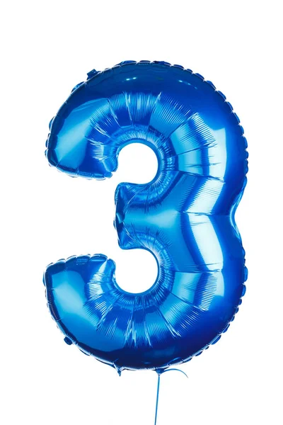 Number three years blue balloon, isolated on white — Stock Photo, Image