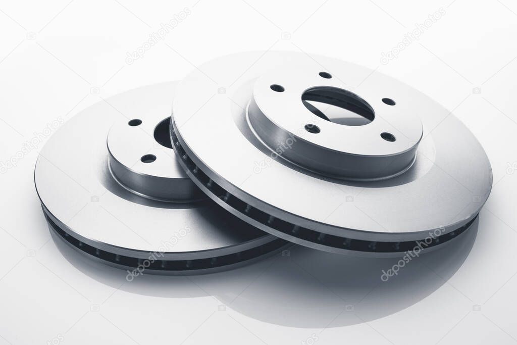 car brake discs on white background