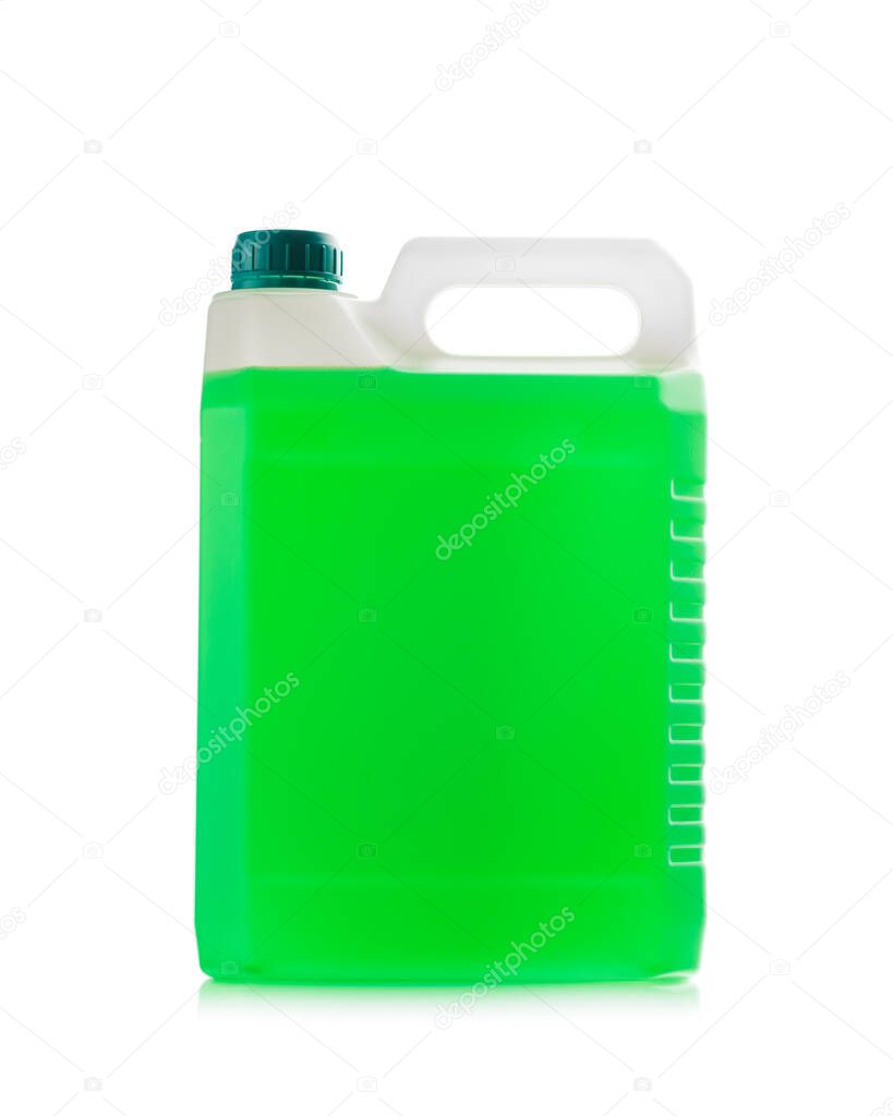 liquid soap in plastic bottle, disinfectant solution, isolated on white