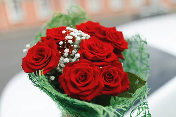 Buquê Rosas Vermelhas Vista Perto — Fotografia de Stock