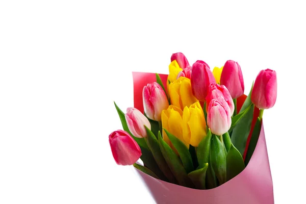 Tulipán Květiny Kytice Zblízka Pohled Izolované Bílém — Stock fotografie