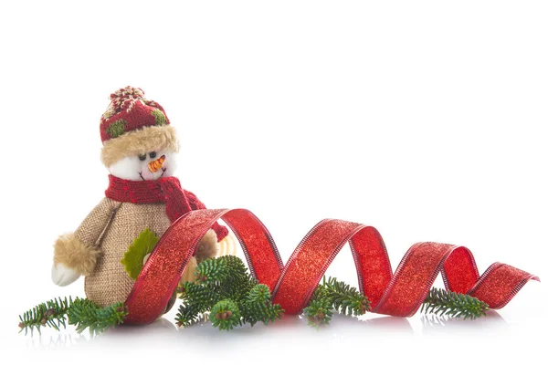 Boneco de neve da serapilheira e enfeites de Natal — Fotografia de Stock