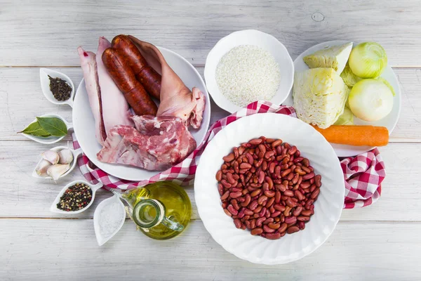 Ingredients for cooking a Portuguese feijoada — Stock Image Ingredients for cooking a Portuguese feijoada Stock Photo
