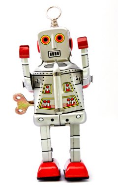 Retro robot oyuncak eller yukarı 