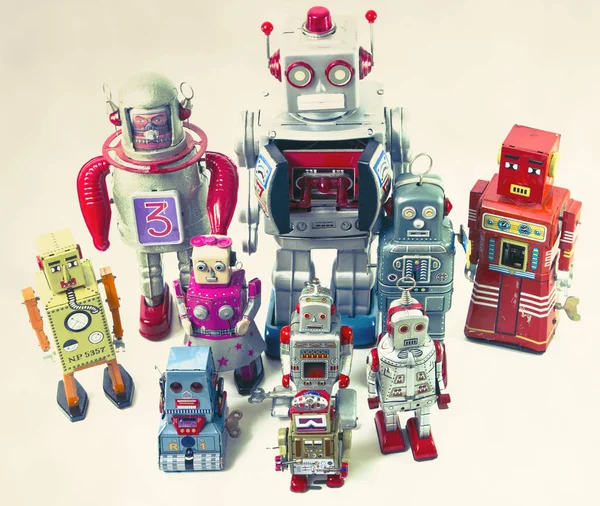 Vintage Robot Leksaker Grupp — Stockfoto