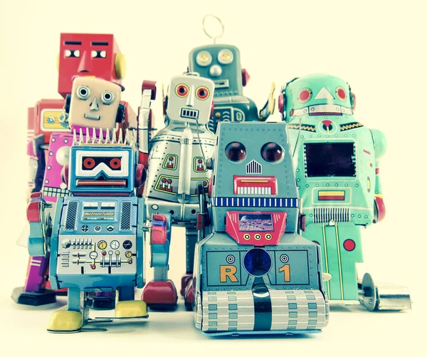 Vintage Robot Toys Team Concept — Stock Photo, Image