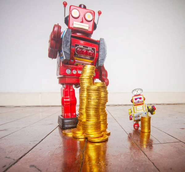 vintage robot toys  and there money  gross inequality concept