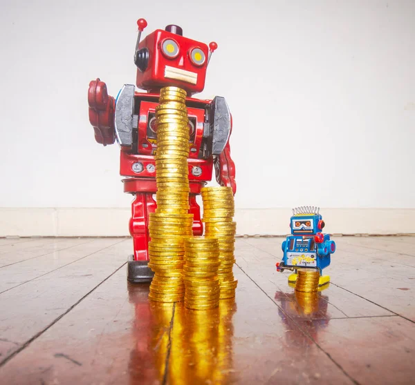 Vintage Robot Speelgoed Geld Bruto Ongelijkheid Concept — Stockfoto