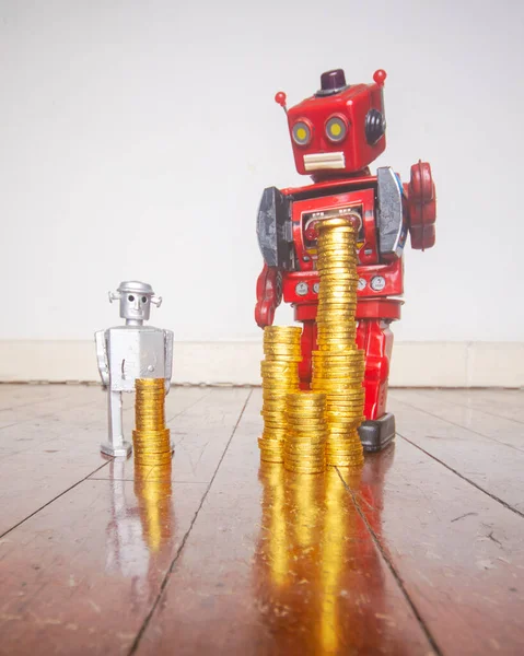 Vintage Robot Speelgoed Geld Bruto Ongelijkheid Concept — Stockfoto