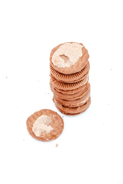 Chocolate cookies with cream filling isolated on white background. — Stock Photo, Image