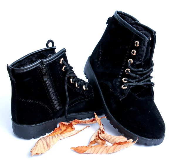 Černá samice boty na bílém pozadí — Stock fotografie