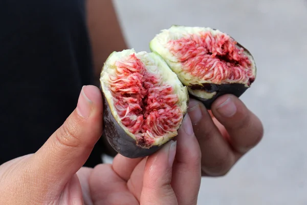 Female hand showing ripe ripe figs — Stock Photo, Image