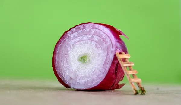 Red onion bulb on wood background — Stock Photo, Image