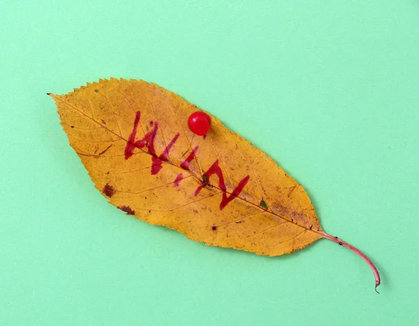 Foglie di noce autunnale con testo scritto a mano — Foto Stock