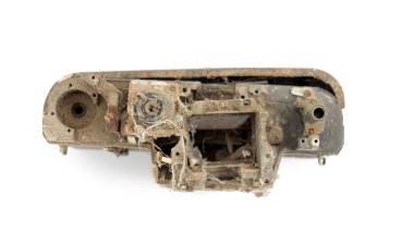 Eski kirli nd tozlu vintage fotoğraf makinesi beyaz arka plan üzerinde