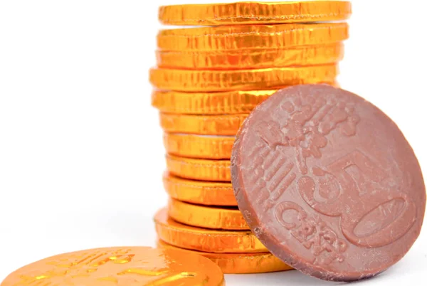 Gouden chocolade munten — Stockfoto