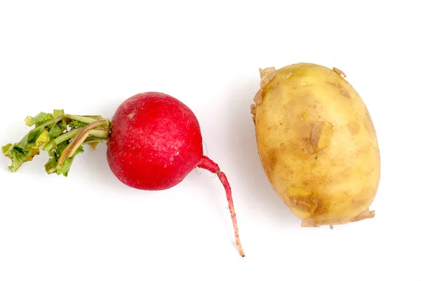 Våren grönsaker, färska, potatis och rädisor , — Stockfoto