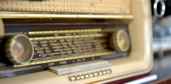 Antique radio with stations — Stock Photo, Image