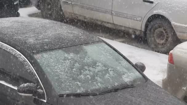 Śnieg Wideo Samochody Parkingu — Wideo stockowe