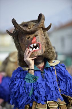 PRILEP, MACEDONIA. FEBRUARY 18 , 2018- performers from villale of Golemo Buchino from Bulgaria participates in the carnival Prochka 2018 in the Macedonian town of Prilep. '