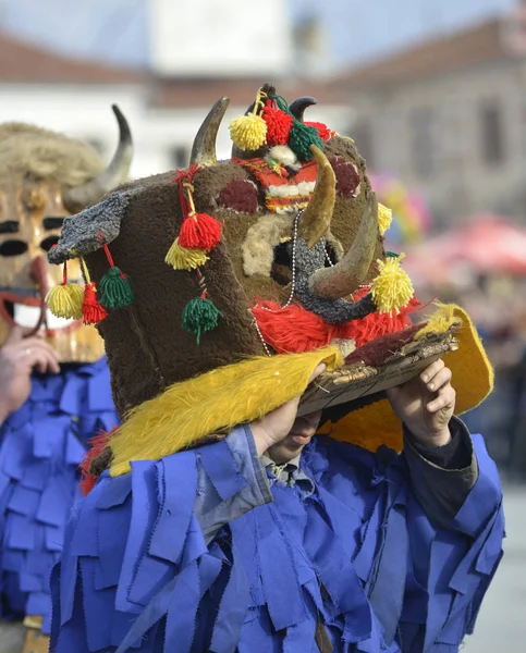 PRILEP, MACEDONIA. FEBRUARY 18 , 2018- performers from villale of Golemo Buchino from Bulgaria participates in the carnival Prochka 2018 in the Macedonian town of Prilep. — Stock Photo, Image