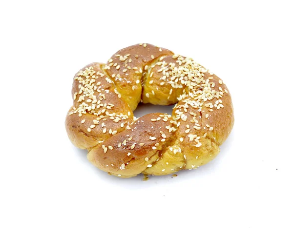 Fresh homemade Turkish bagel on a white background — Stock Photo, Image
