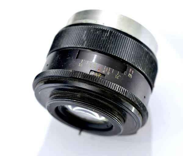 Old manual photo camera lens — Stock Photo, Image