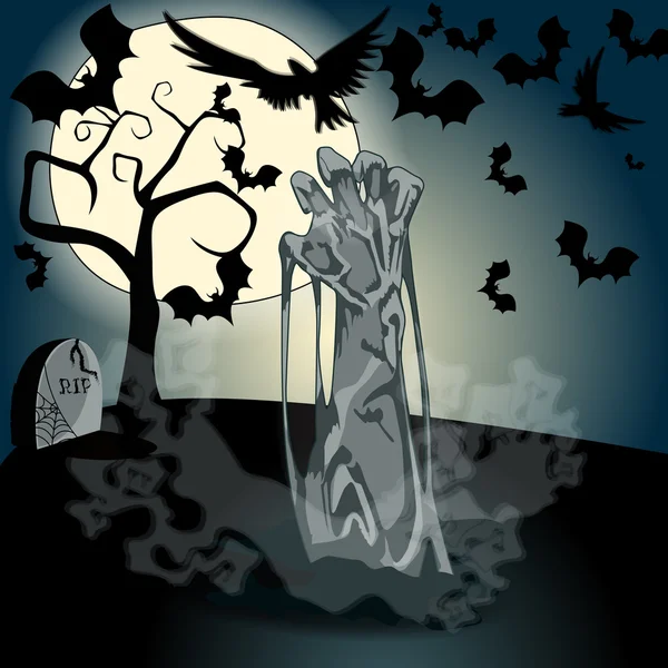 Illustration de zombie mort-vivant montant de la tombe — Image vectorielle