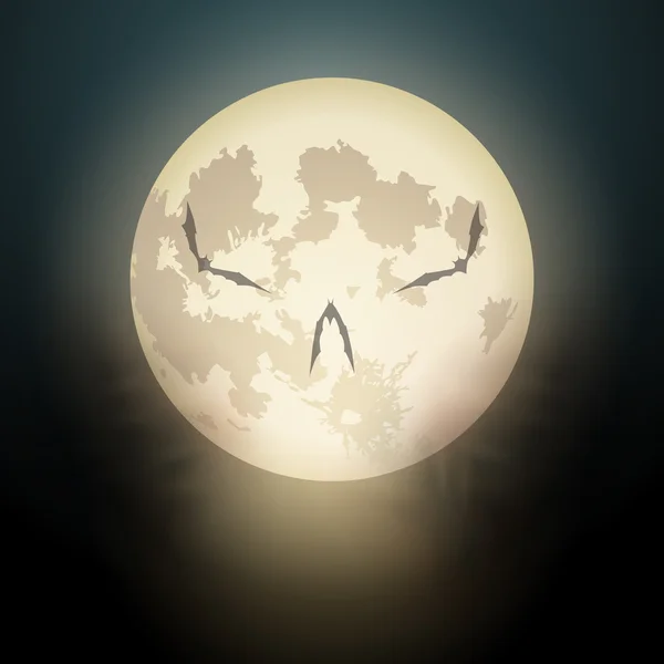 Halloween illustration de la pleine lune avec des nuages et des chauves-souris dans le — Image vectorielle