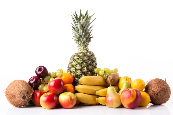 Fresh fruits.  Assortment of exotic fruits isolated on white — Stock Photo, Image