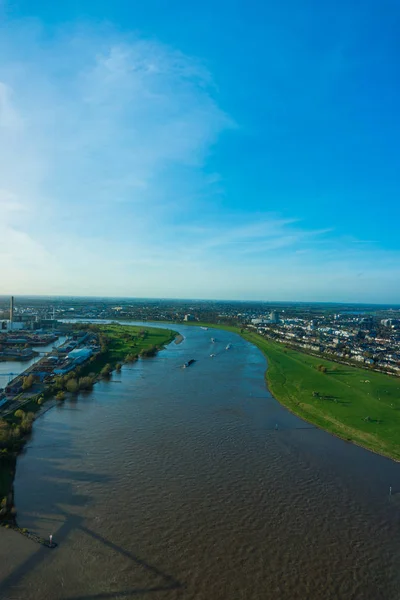 View of Rhein river from Rheinturm tower Dusseldorf Germany Euro — Stock Photo, Image